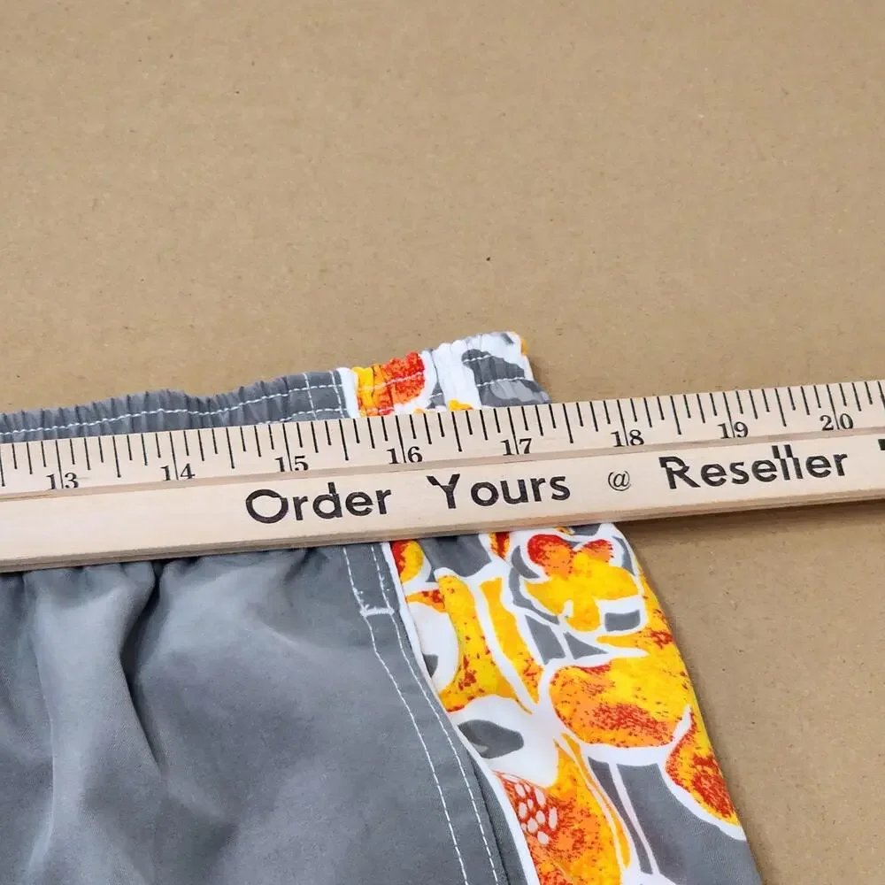 Op Swim Shorts Mens XL Gray Floral Hawaiian Lined Drawstring Pockets Summer